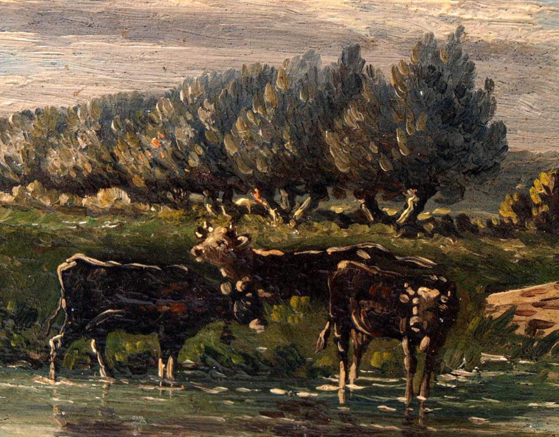 v.Bury, G., 19.Jhdt.Drei Kühe auf der Weide neben einem Bachlauf bzw. vier Kühe am Fluss neben einer - Bild 10 aus 17