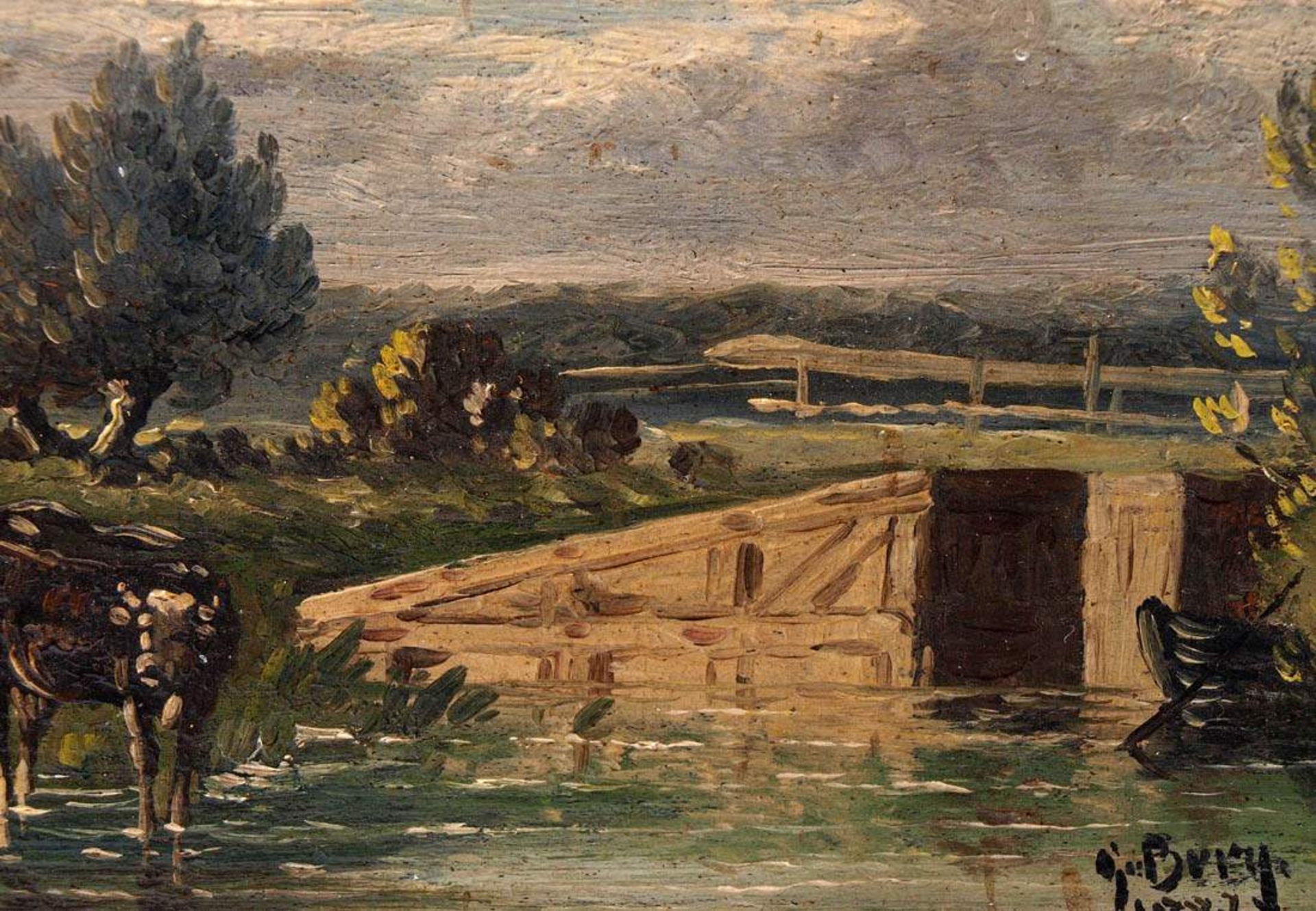 v.Bury, G., 19.Jhdt.Drei Kühe auf der Weide neben einem Bachlauf bzw. vier Kühe am Fluss neben einer - Bild 12 aus 17