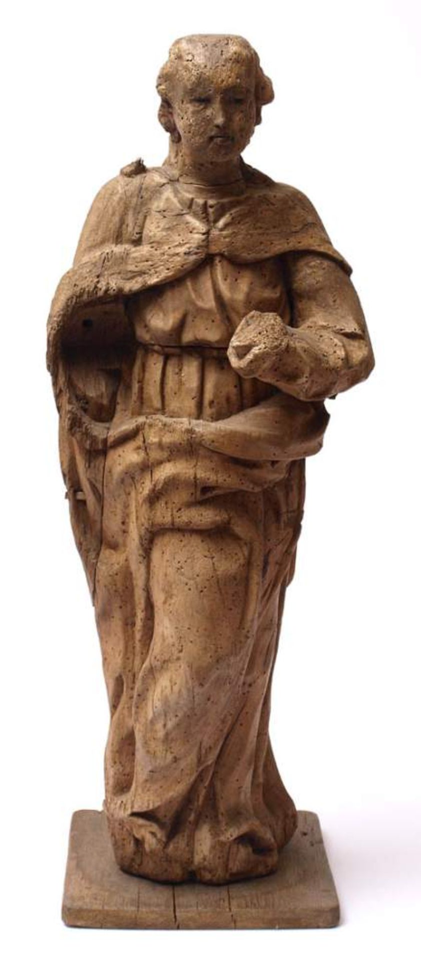 Figurine, 18.Jhdt.Gestalt einer Frau im reich gefältelten Gewand, darüber ein Umhang. Sockel - Bild 3 aus 9