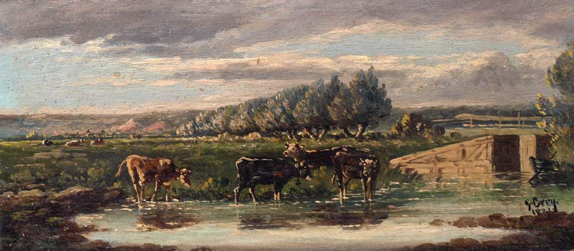 v.Bury, G., 19.Jhdt.Drei Kühe auf der Weide neben einem Bachlauf bzw. vier Kühe am Fluss neben einer - Bild 6 aus 17