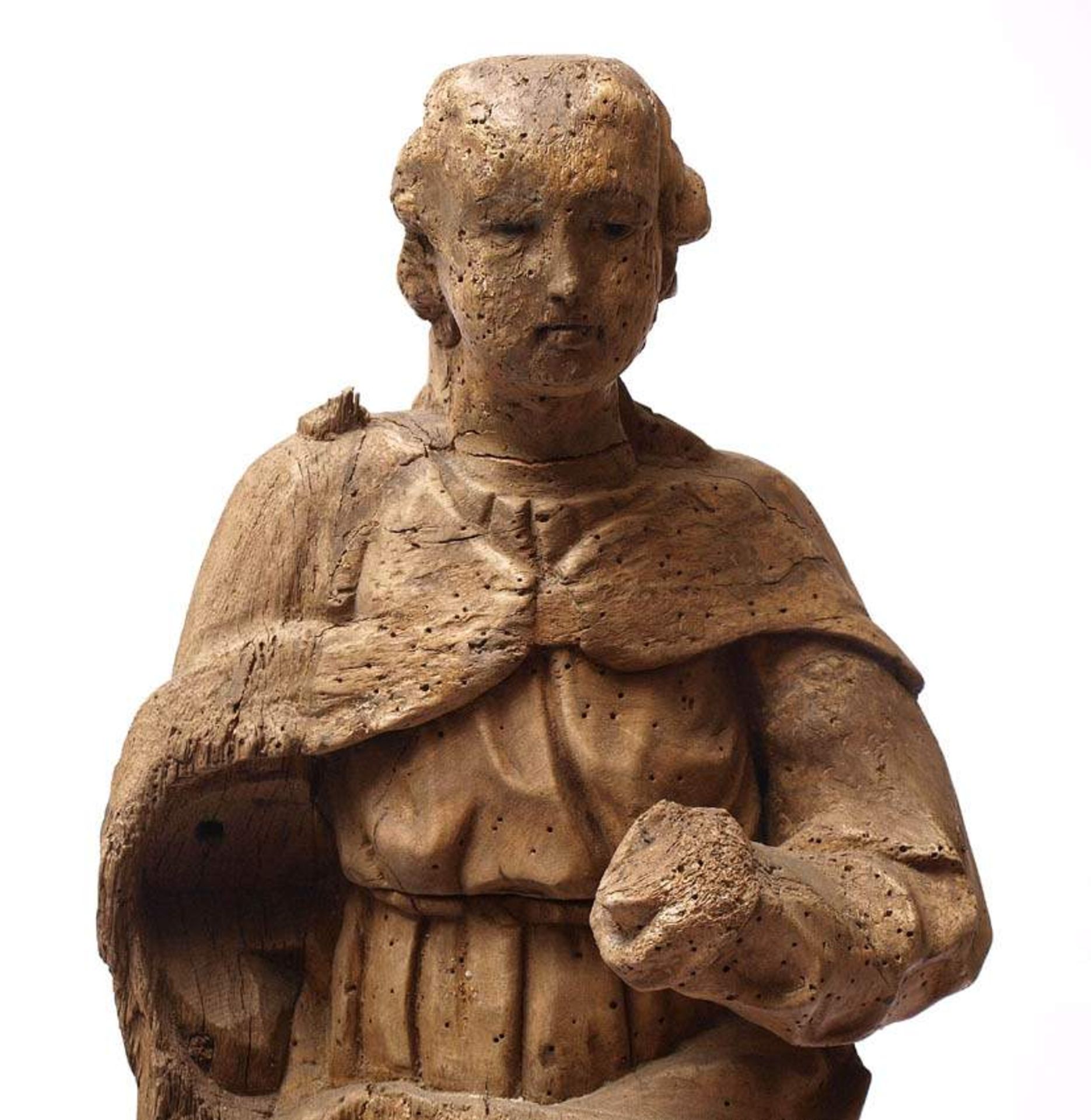 Figurine, 18.Jhdt.Gestalt einer Frau im reich gefältelten Gewand, darüber ein Umhang. Sockel - Bild 9 aus 9