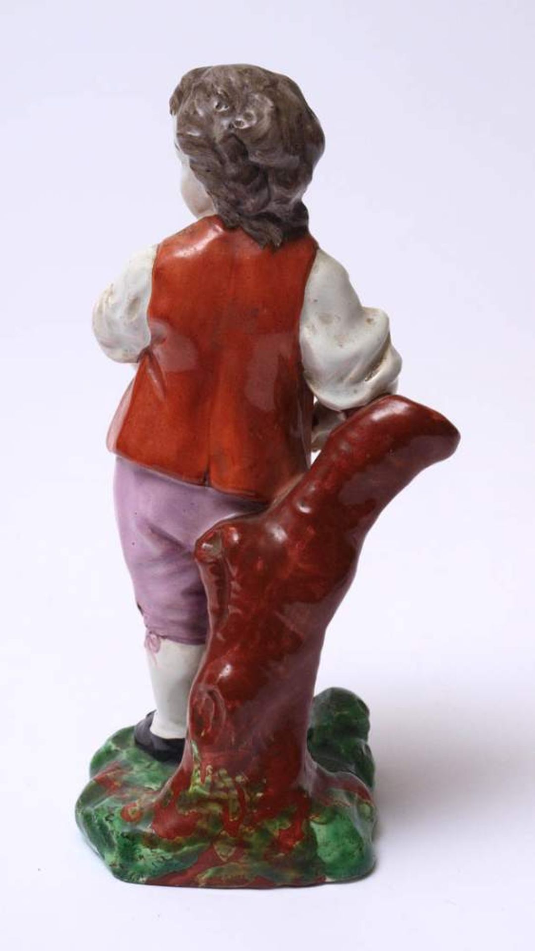 Figurine, wohl Niderwiller, 2. Hälfte 18.Jhdt.Auf naturalistischem Sockel jugendlicher Bauer mit - Bild 5 aus 9