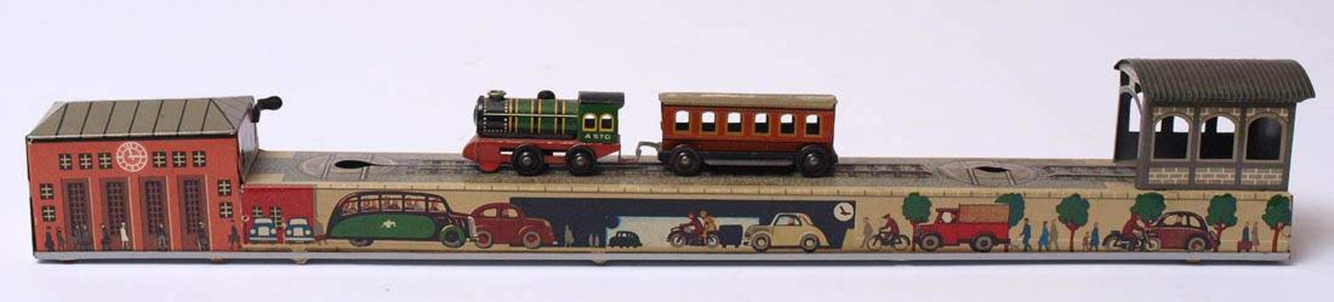 Rangierzug-Wendebahn, Arnold, 50er JahreBlech, farbig lithographiert. L.37,5cm. Uhrwerk intakt, - Bild 2 aus 3