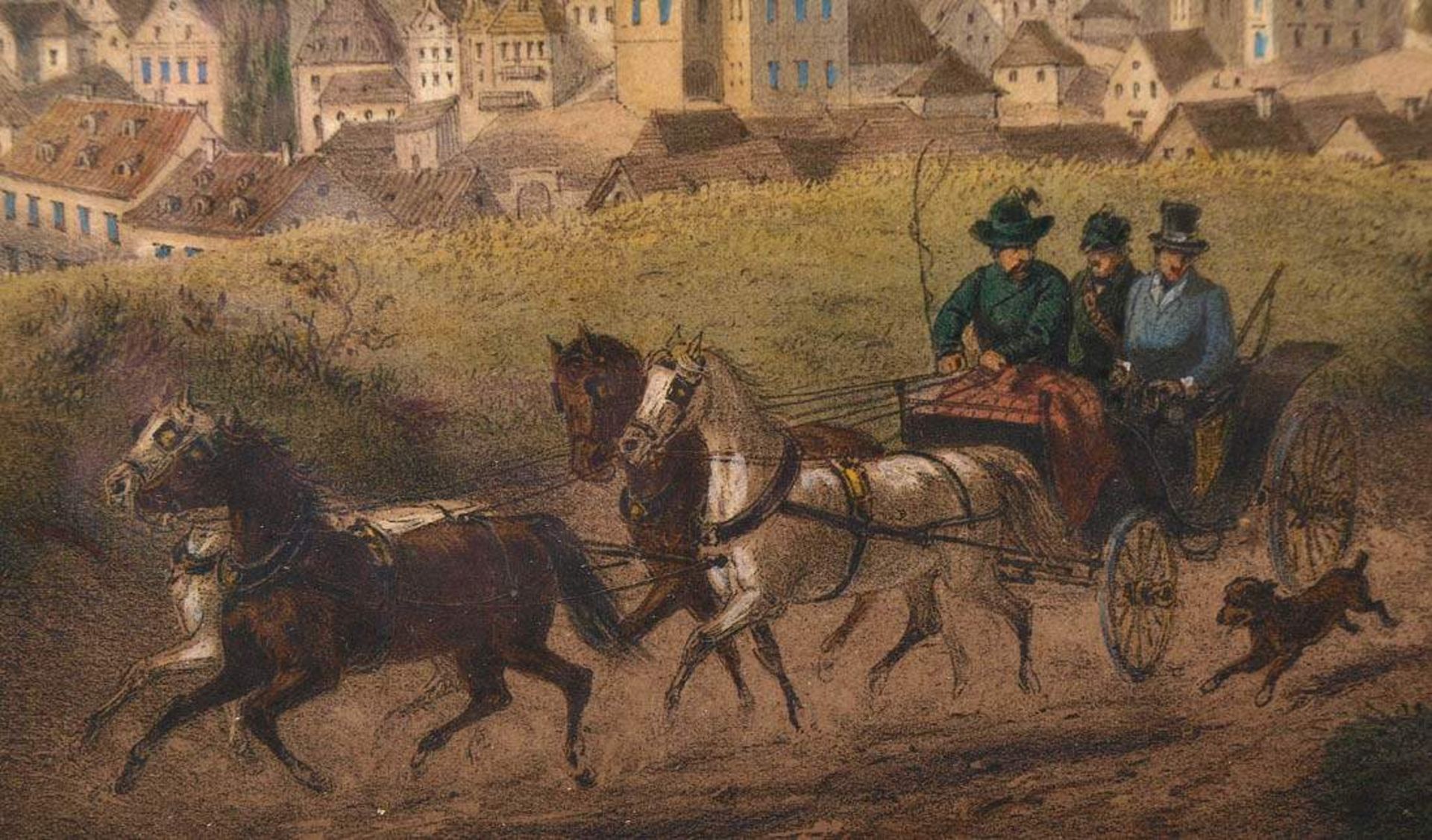 Haun, August C., 1815 - 1894Blick auf Reichenberg, im Vordergrund eine vierspännige Jagdkutsche. - Bild 8 aus 11