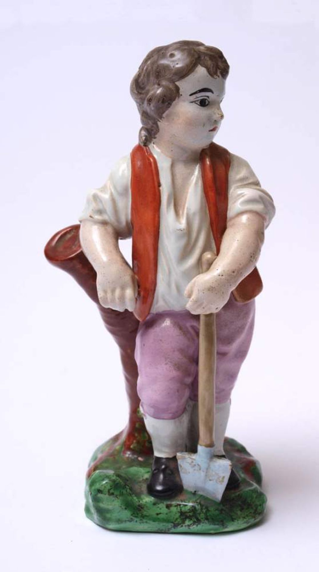 Figurine, wohl Niderwiller, 2. Hälfte 18.Jhdt.Auf naturalistischem Sockel jugendlicher Bauer mit - Bild 8 aus 9