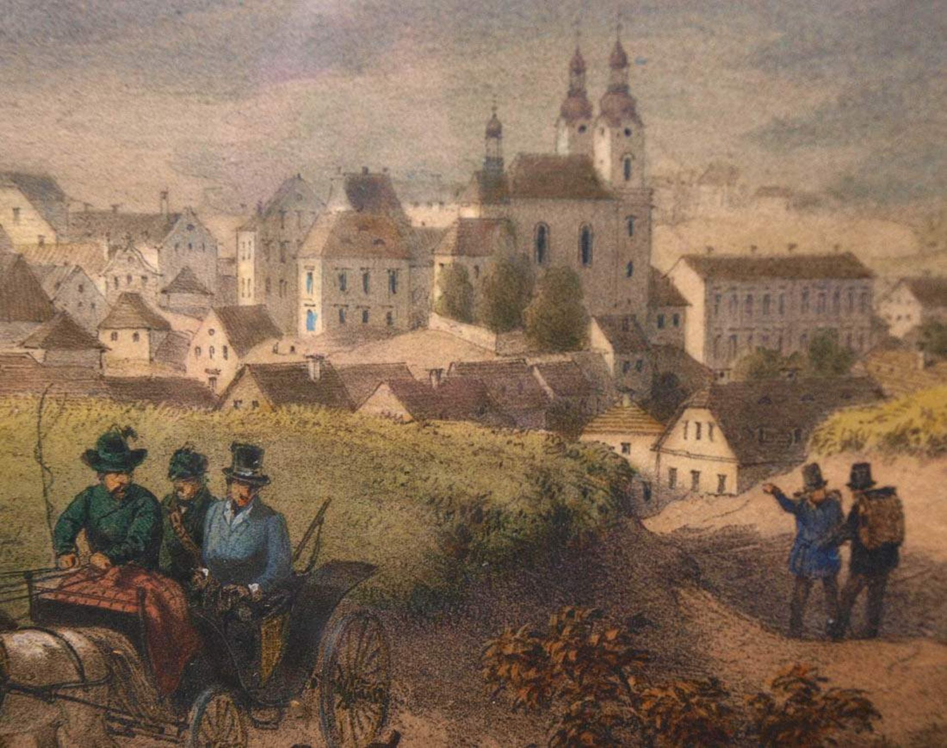 Haun, August C., 1815 - 1894Blick auf Reichenberg, im Vordergrund eine vierspännige Jagdkutsche. - Bild 10 aus 11