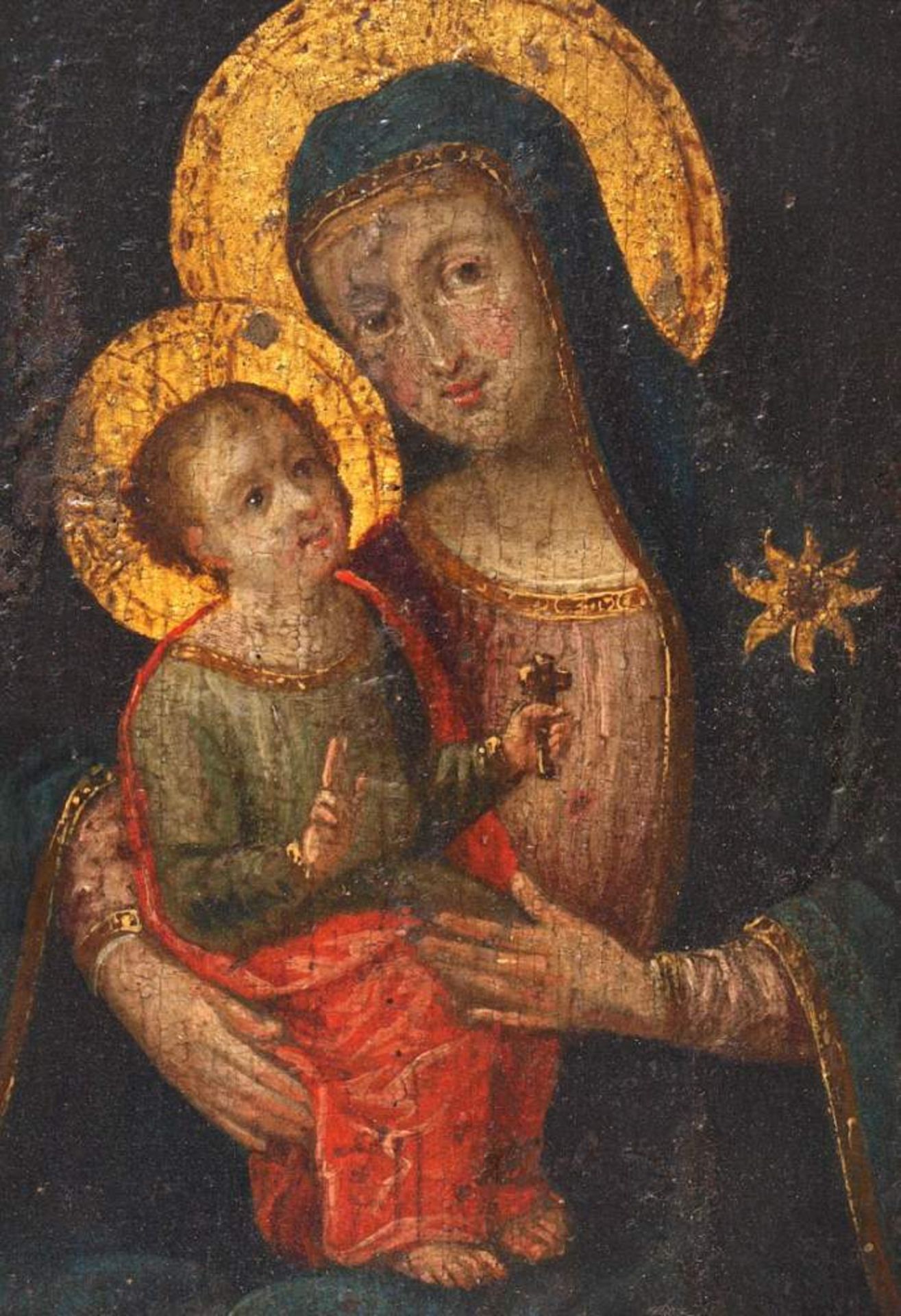Madonnenbildnis, 18.Jhdt.Bildnis der sitzenden Madonna mit goldenem Heiligenschein, auf dem - Bild 2 aus 5