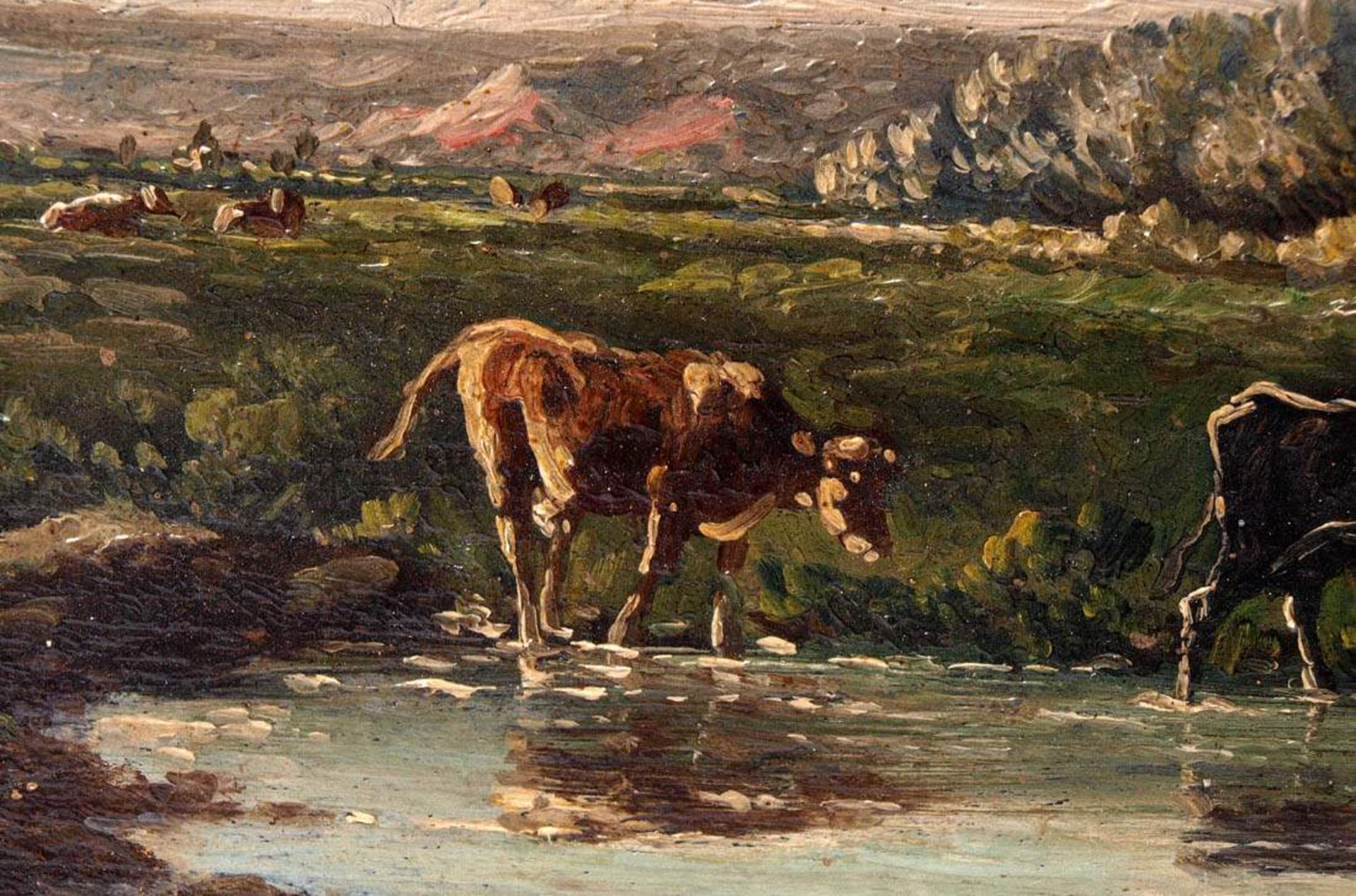v.Bury, G., 19.Jhdt.Drei Kühe auf der Weide neben einem Bachlauf bzw. vier Kühe am Fluss neben einer - Bild 9 aus 17