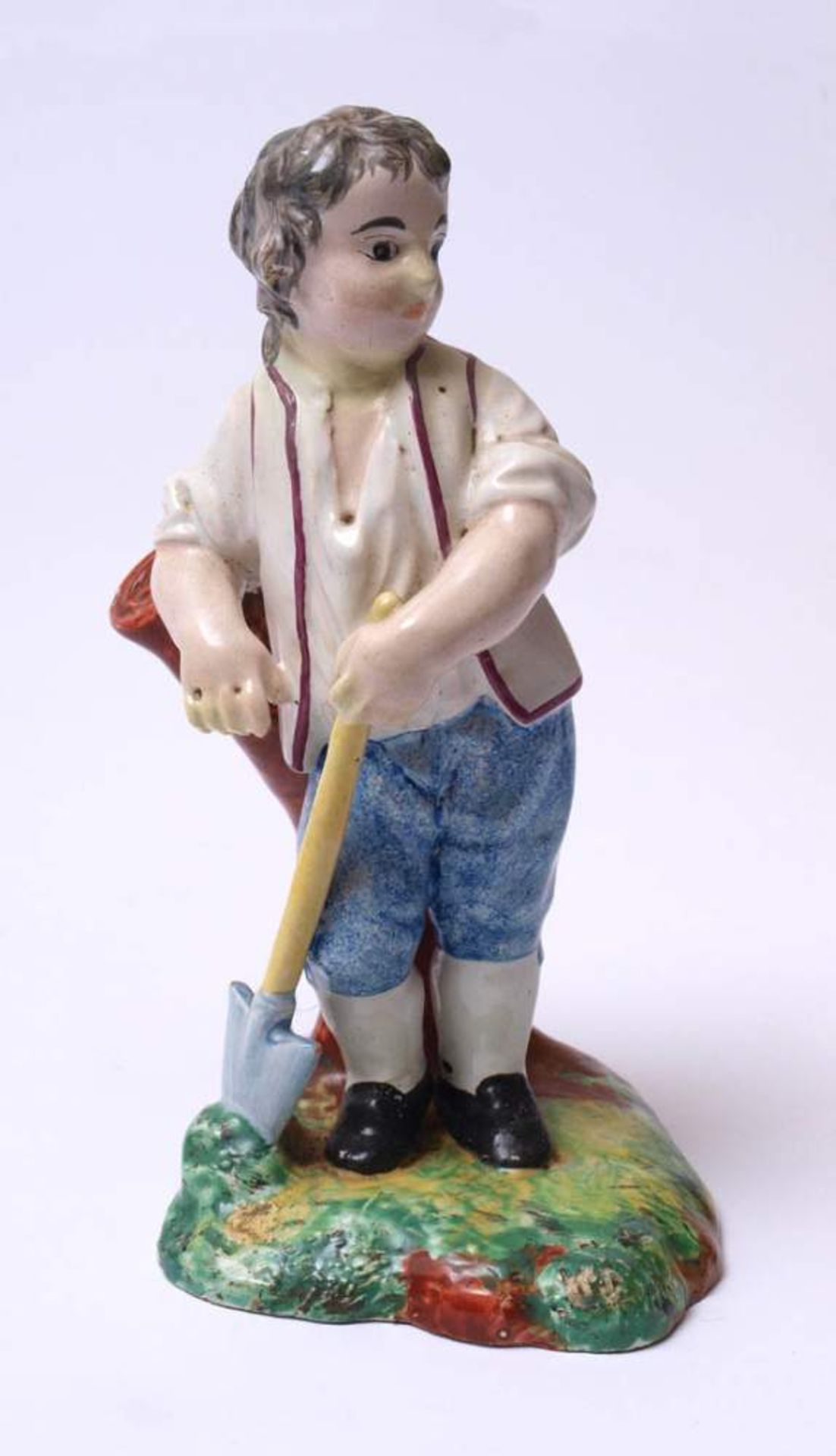 Figurine, wohl Niderwiller, 2. Hälfte 18.Jhdt.Auf naturalistischem Sockel jugendlicher Bauer mit - Bild 9 aus 9