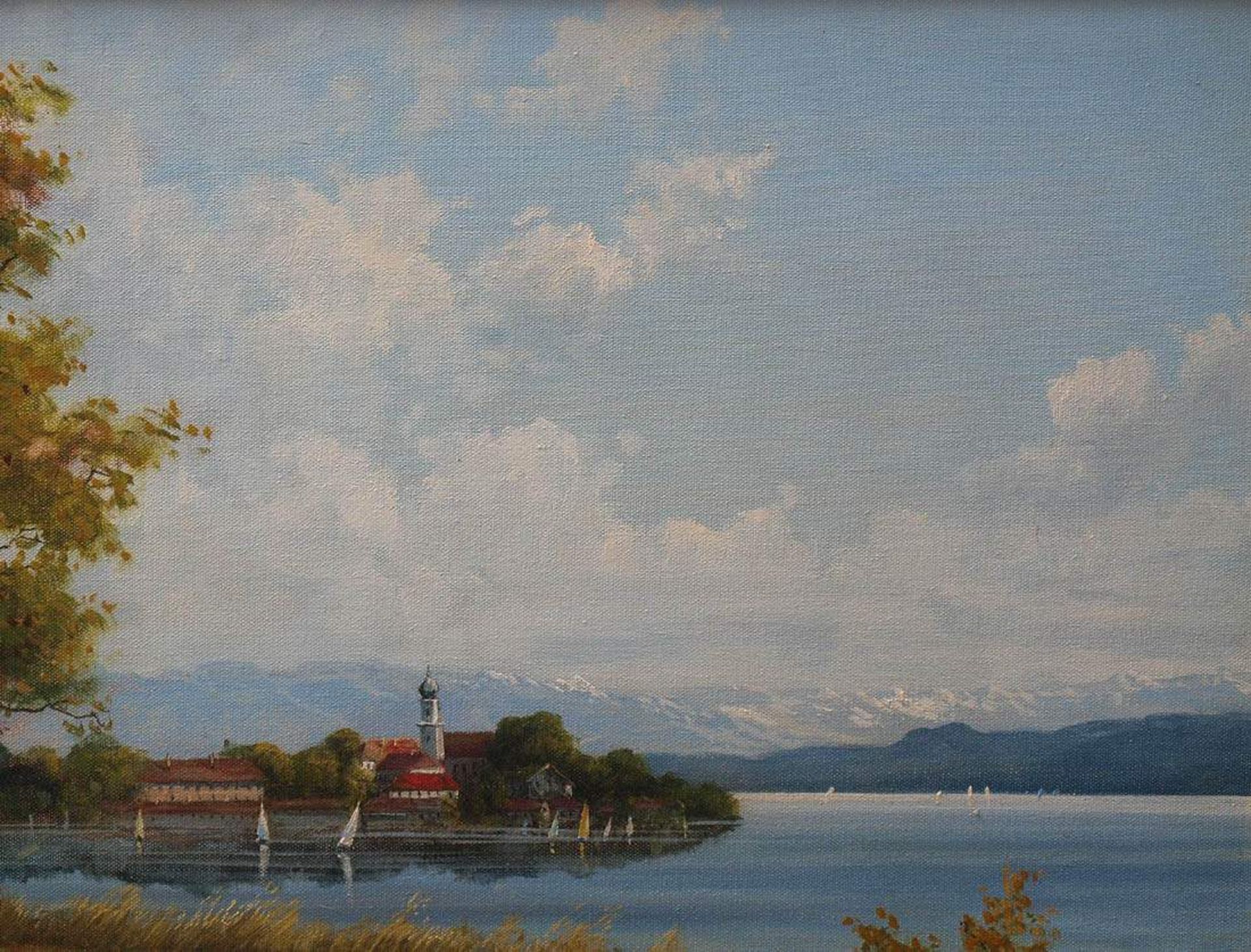 Heyden, Curd, geb. 1936Blick über den Bodensee auf Lindau, im Hintergrund die Alpen. Im Vordergund - Bild 13 aus 15