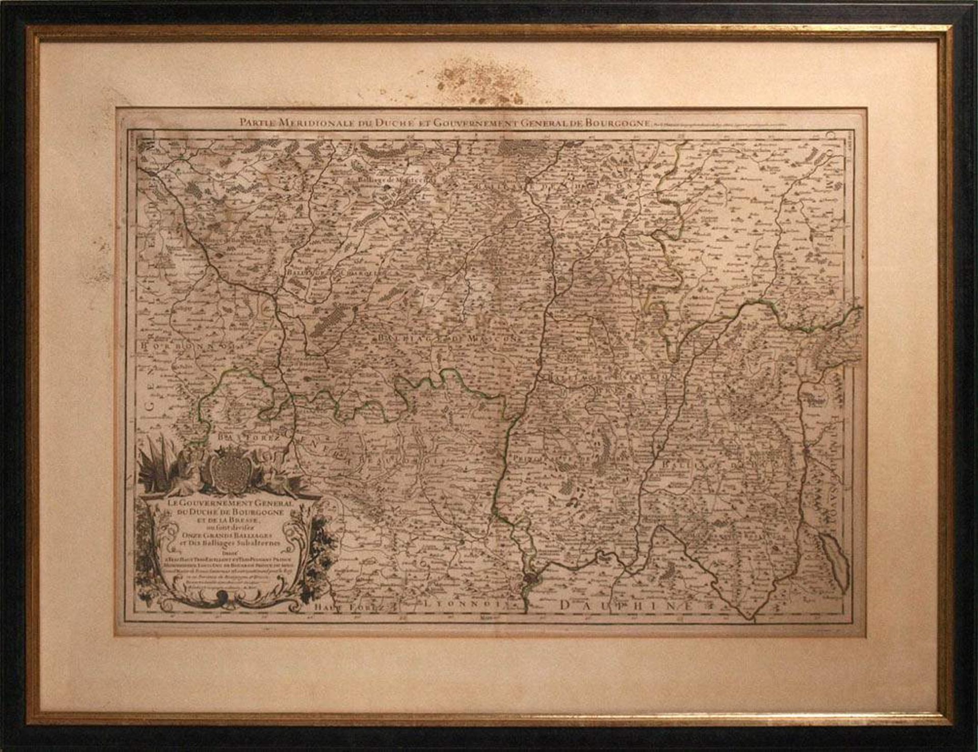 Jaillot, Alexis Hubert, 1632 - 1712Landkarte des südlichen Burgund. Links unten Titelkartusche mit