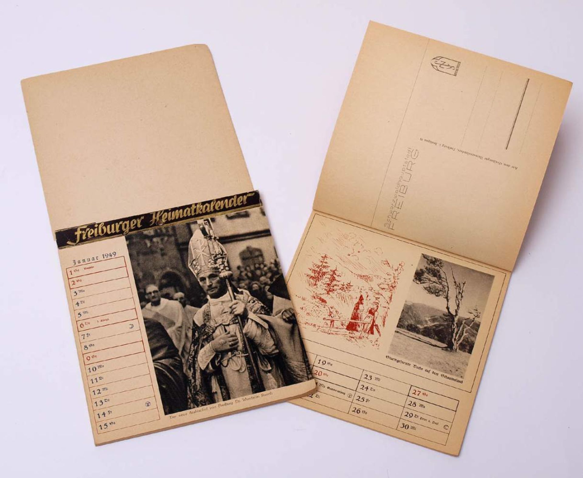 Zwei Freiburger Heimatkalender, Jahrgang 1948 und 1949Als Postkarten gearbeitet. Interessantes - Bild 2 aus 2