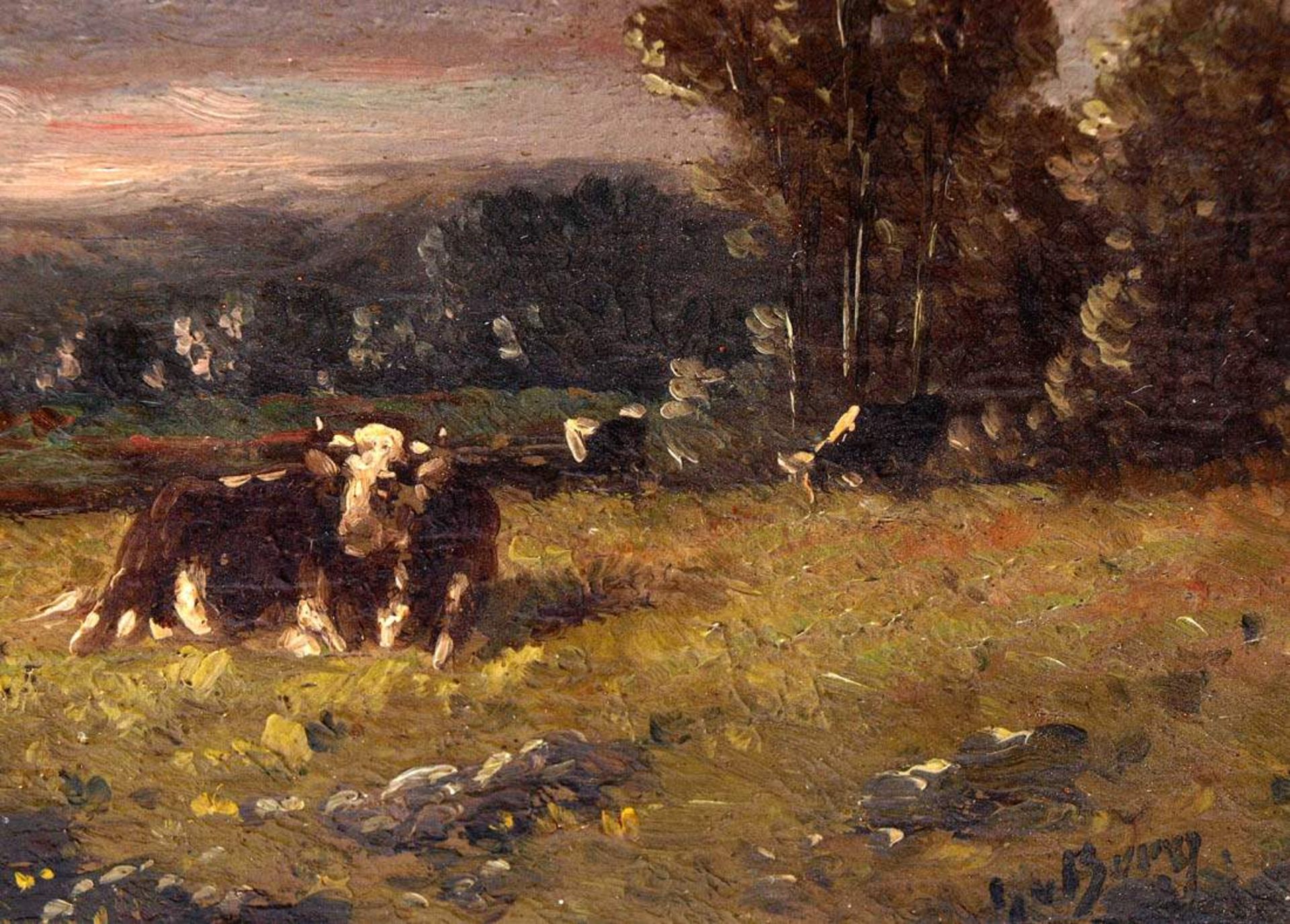 v.Bury, G., 19.Jhdt.Drei Kühe auf der Weide neben einem Bachlauf bzw. vier Kühe am Fluss neben einer - Bild 5 aus 17