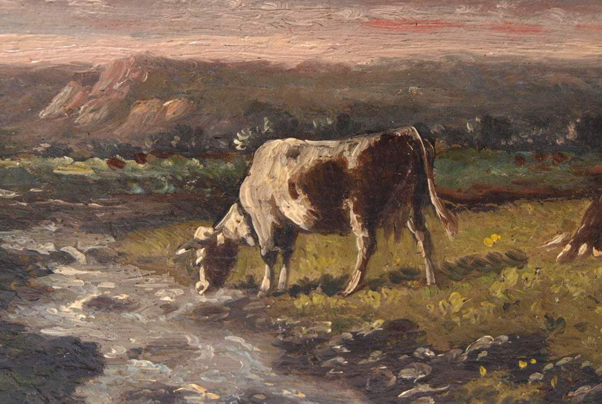 v.Bury, G., 19.Jhdt.Drei Kühe auf der Weide neben einem Bachlauf bzw. vier Kühe am Fluss neben einer - Bild 2 aus 17