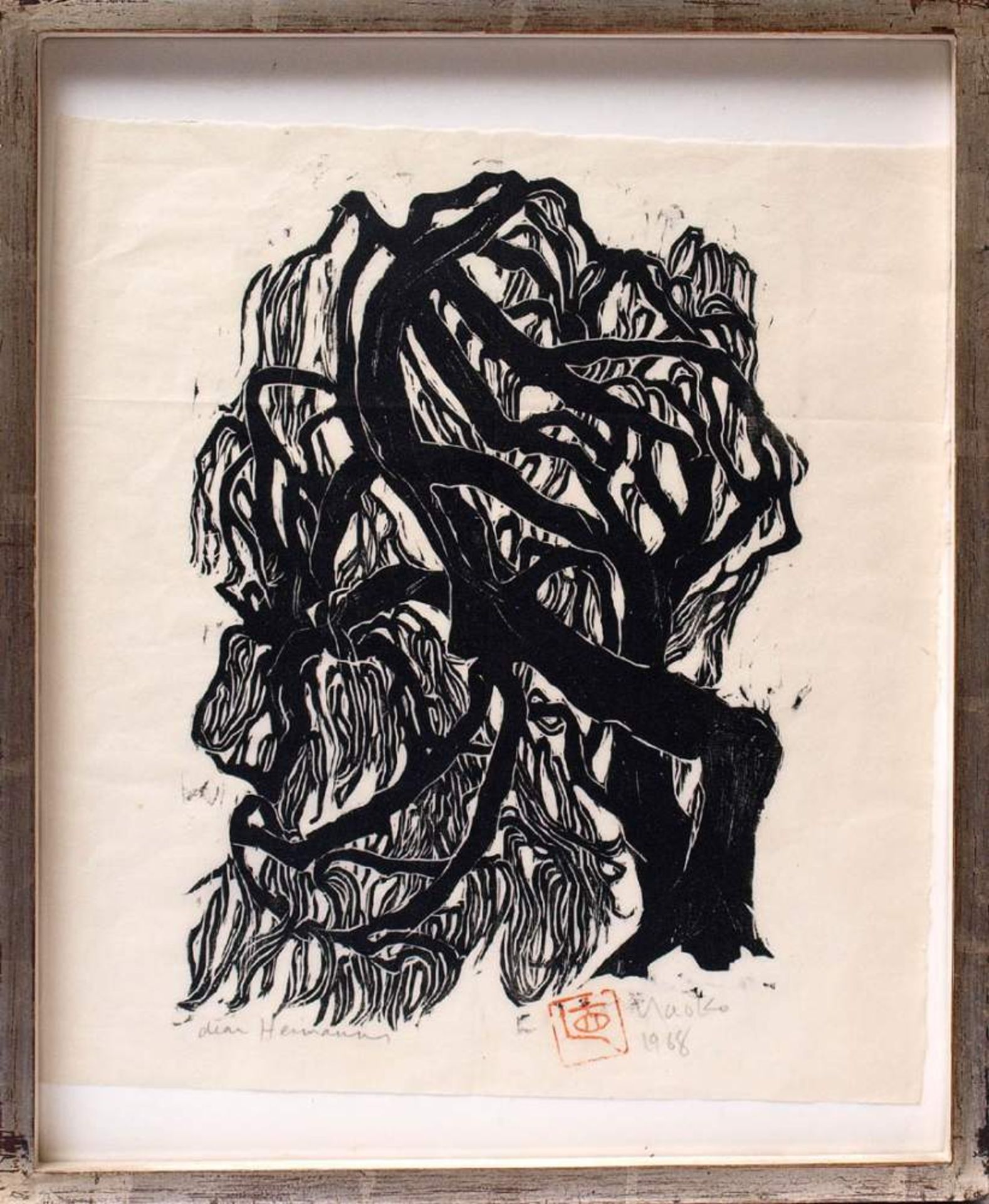 Matsubara, Naoko, geb. 1937Trauerweide. Holzschnitt, handsign., gewidmet und dat. 1968,
