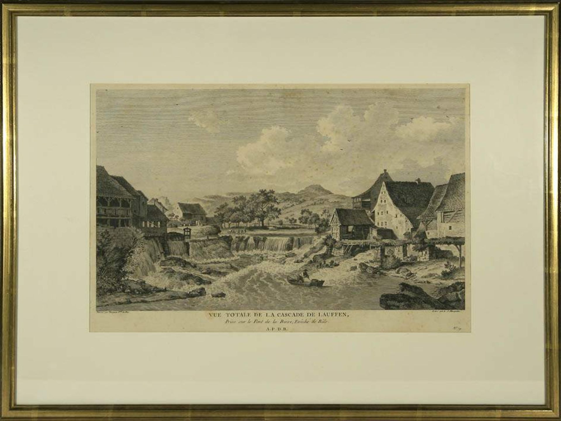 Masquelier, Louis Joseph, 1741 - 1811Blick auf die Wasserfälle bei Laufen. Kupferstich nach einem