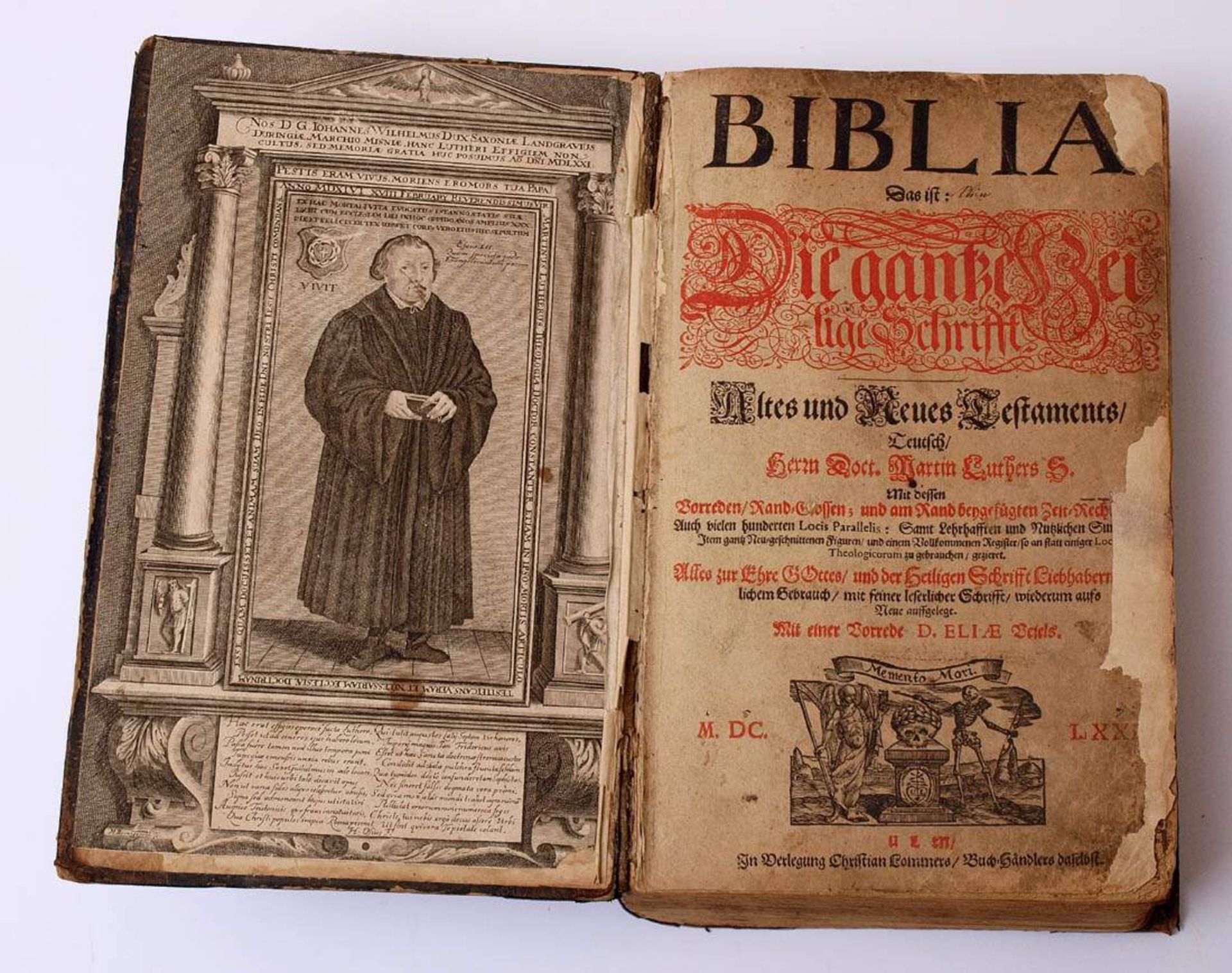 Bibel, Christian Lommer, Ulm 1671Zahlreiche Kupferstichillustrationen. Sekundär gebunden,