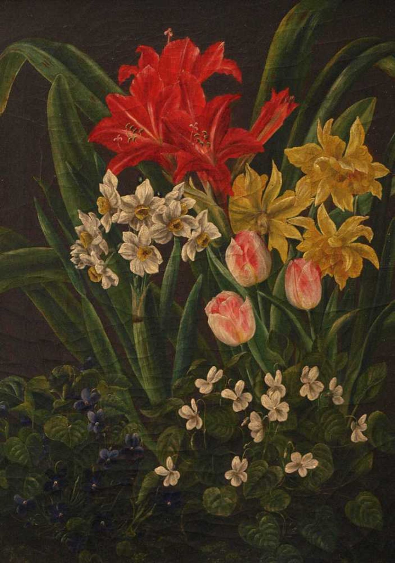 Jensen, Johann Laurenz, 1800 - 1856 (attr.)Stilleben mit Frühlingsblumen. Öl/Lwd., in Goldleiste - Bild 2 aus 7
