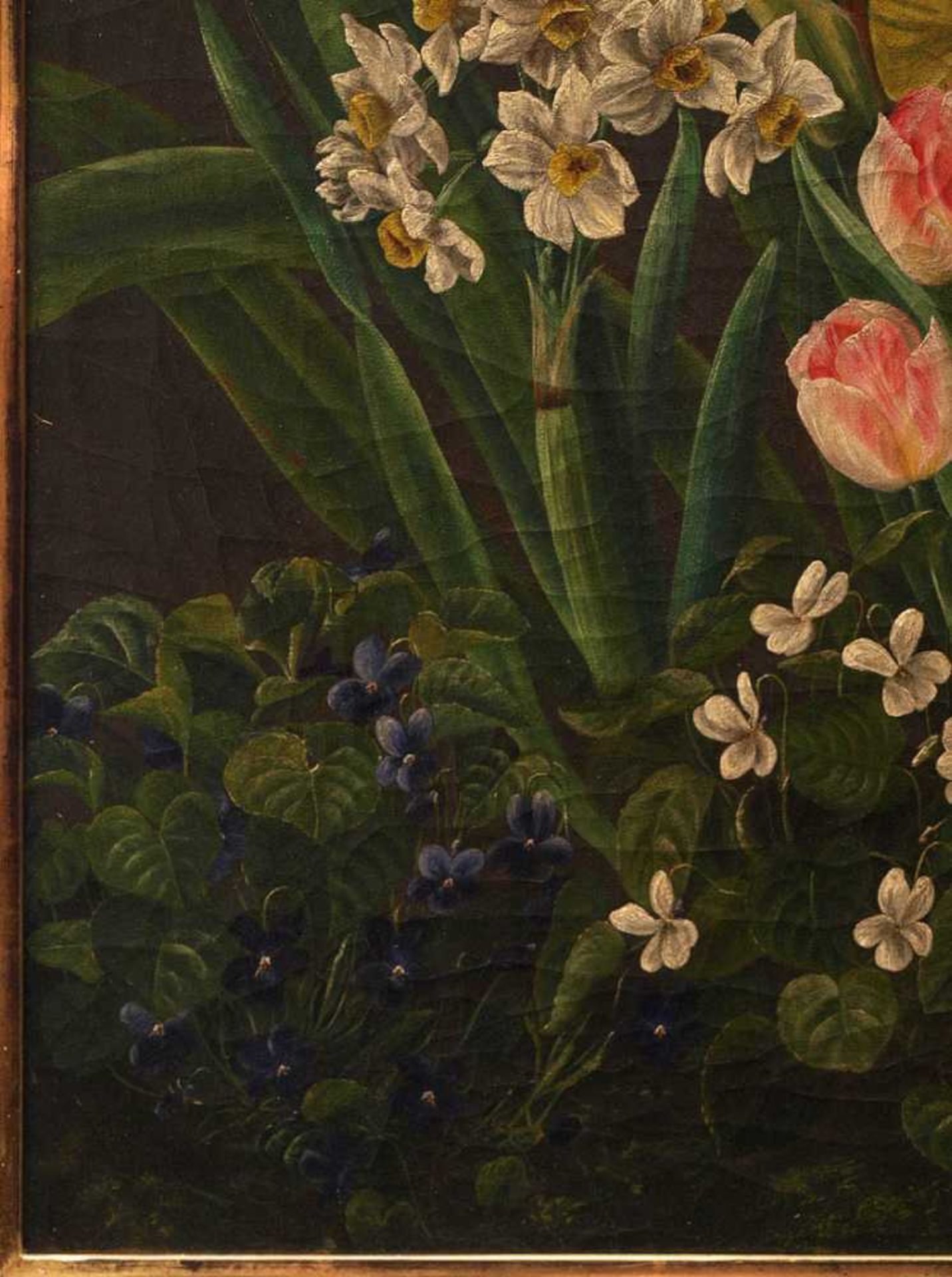 Jensen, Johann Laurenz, 1800 - 1856 (attr.)Stilleben mit Frühlingsblumen. Öl/Lwd., in Goldleiste - Bild 6 aus 7