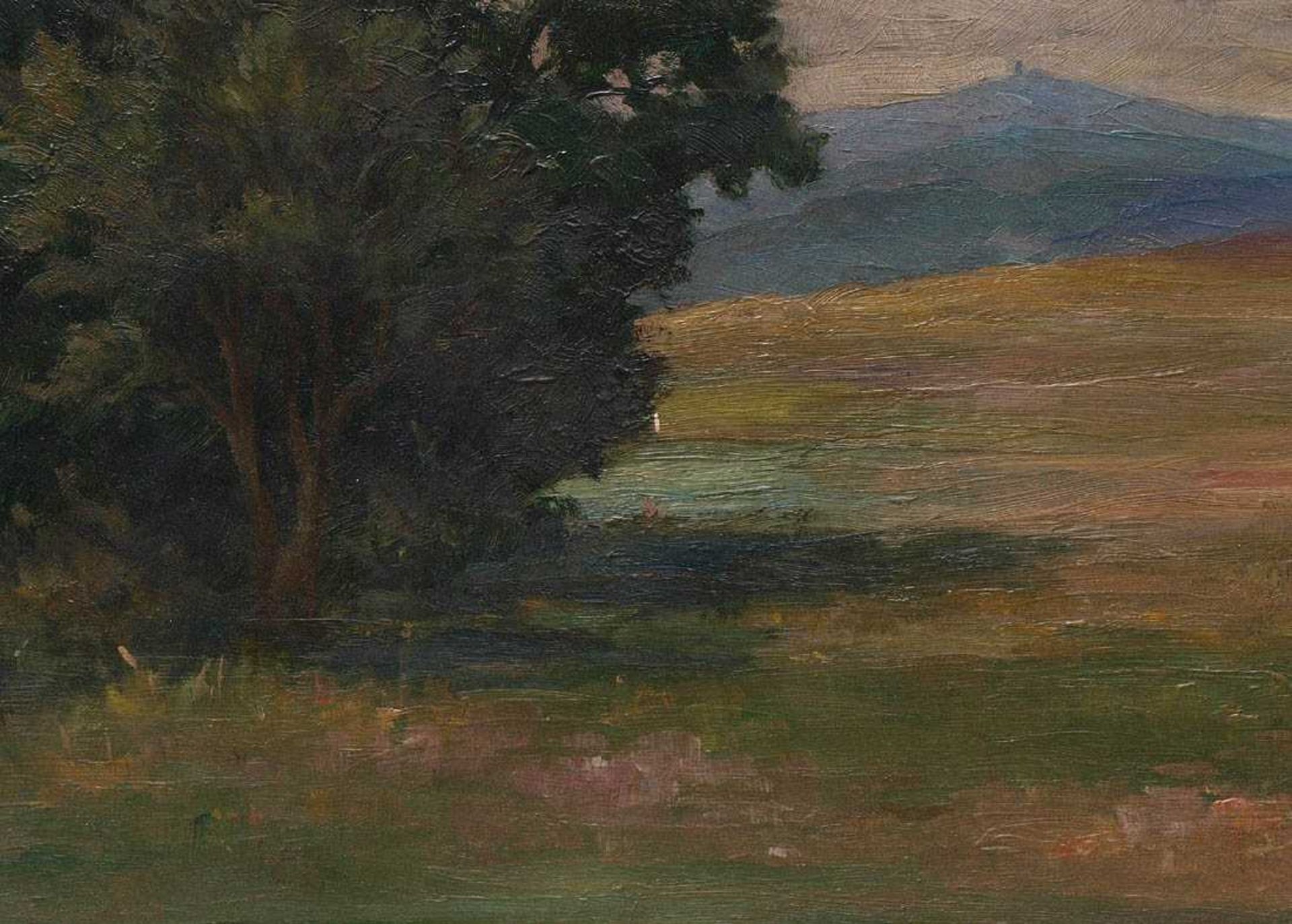 Hanemann, Wilhelm, 1880 - 1962Weite Schwarzwaldlandschaft, im Hintergrund der Feldberg. Öl/Kt., - Bild 3 aus 6