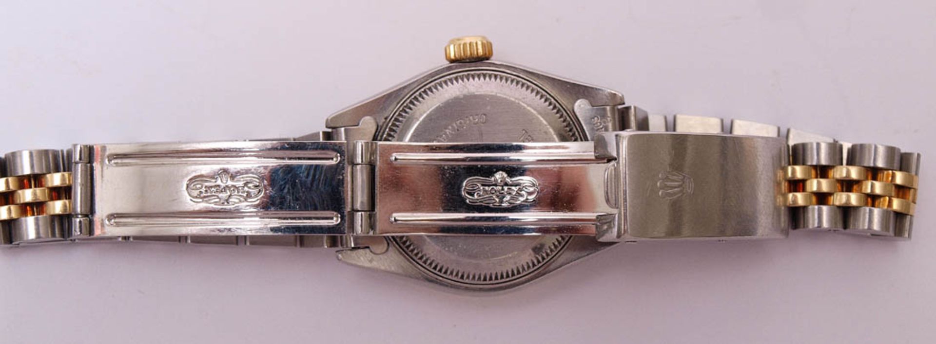 Damenarmbanduhr, RolexGoldfarbenes Zifferblatt mit Brillanten. Jubilee-Band in Stahl und GG 18kt. - Bild 6 aus 10