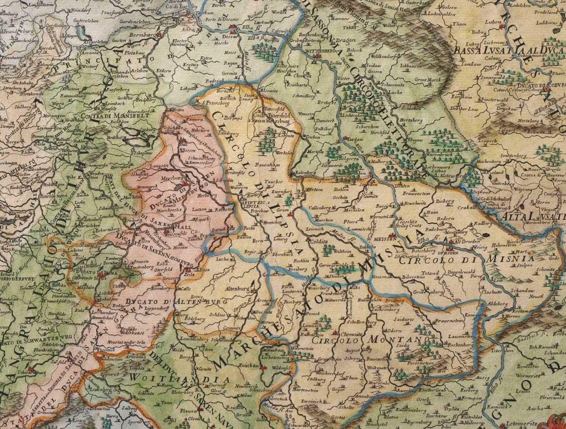 Cantelli, GiacomoLandkarte von Sachsen und Thüringen mit umgebenden Gebieten. Kupferstich, - Bild 2 aus 2