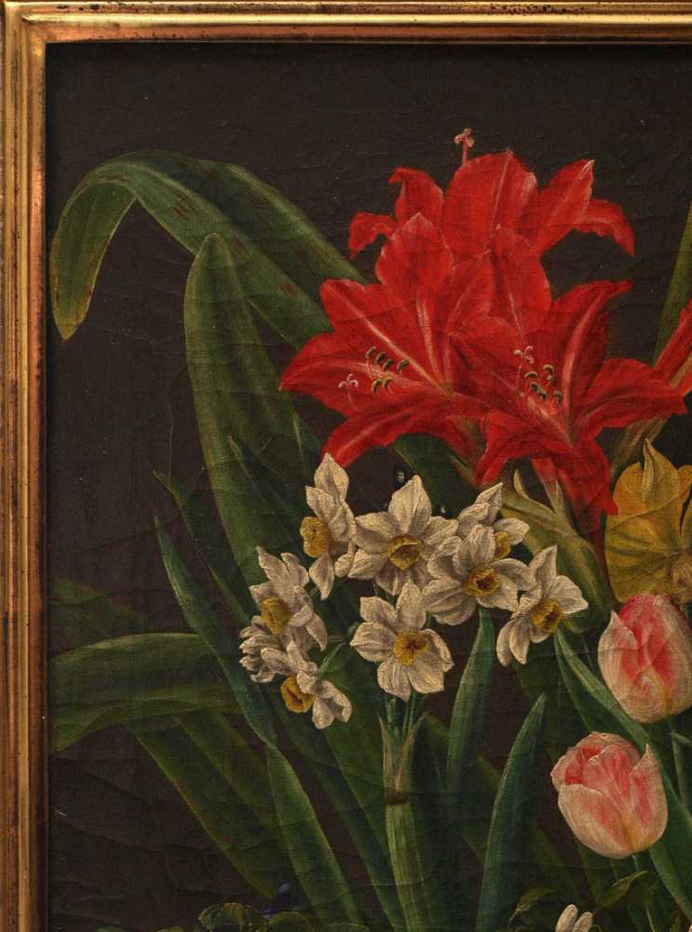 Jensen, Johann Laurenz, 1800 - 1856 (attr.)Stilleben mit Frühlingsblumen. Öl/Lwd., in Goldleiste - Bild 3 aus 7