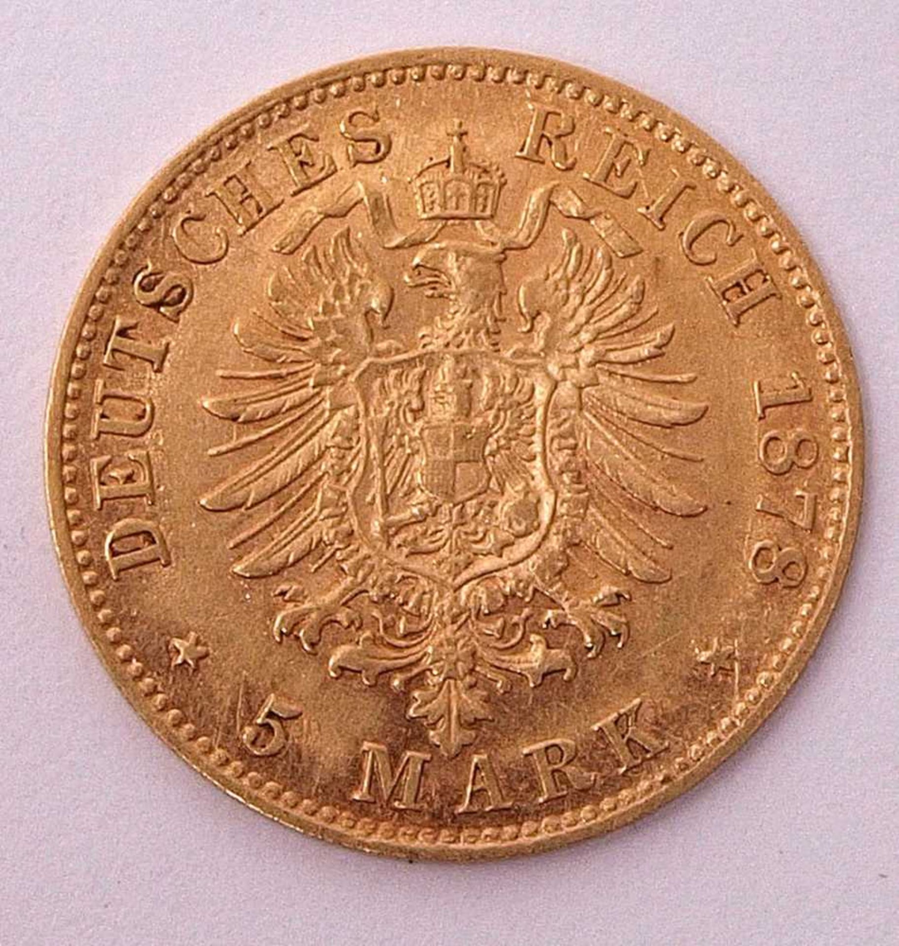 5 Mark, Deutsches Reich 1878, Ludwig II. von BayernMünzstätte D. Guter Zustand. - Bild 2 aus 2