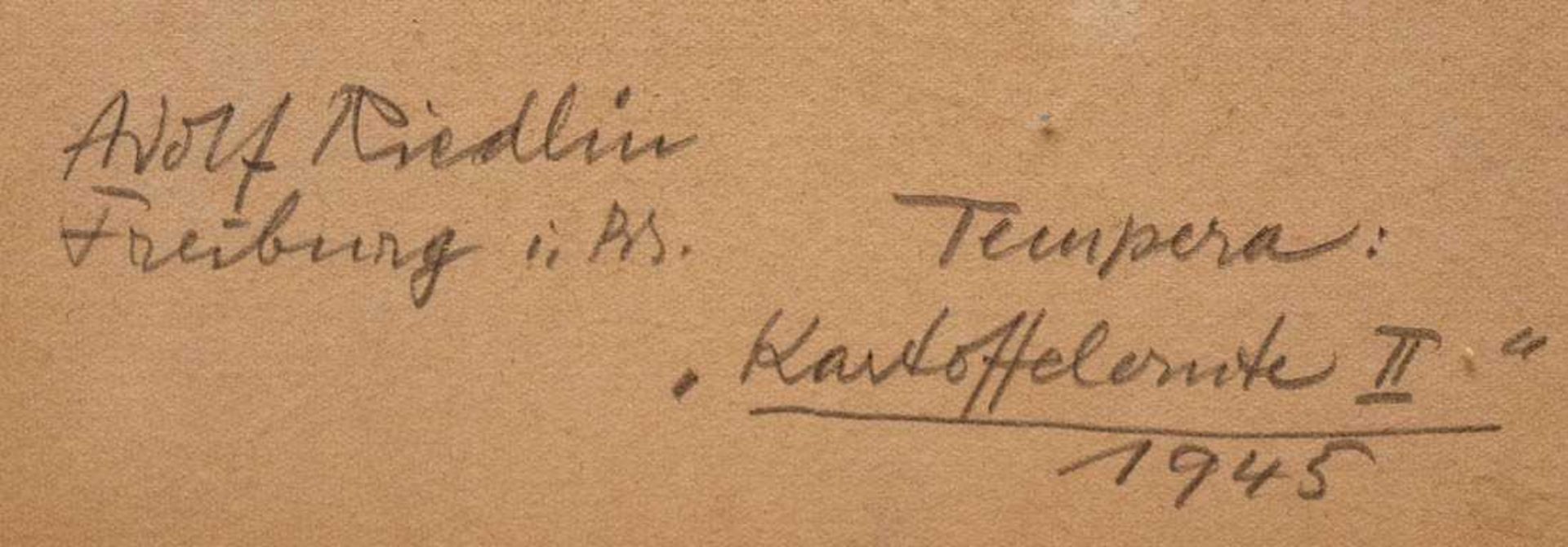 Riedlin, Adolf, 1892 - 1969Gruppe von Erntearbeitern. Tempera, links unten monogrammiert und dat. - Bild 4 aus 4