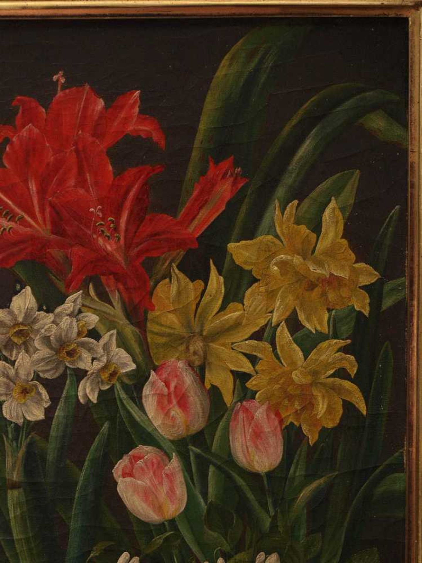Jensen, Johann Laurenz, 1800 - 1856 (attr.)Stilleben mit Frühlingsblumen. Öl/Lwd., in Goldleiste - Bild 4 aus 7