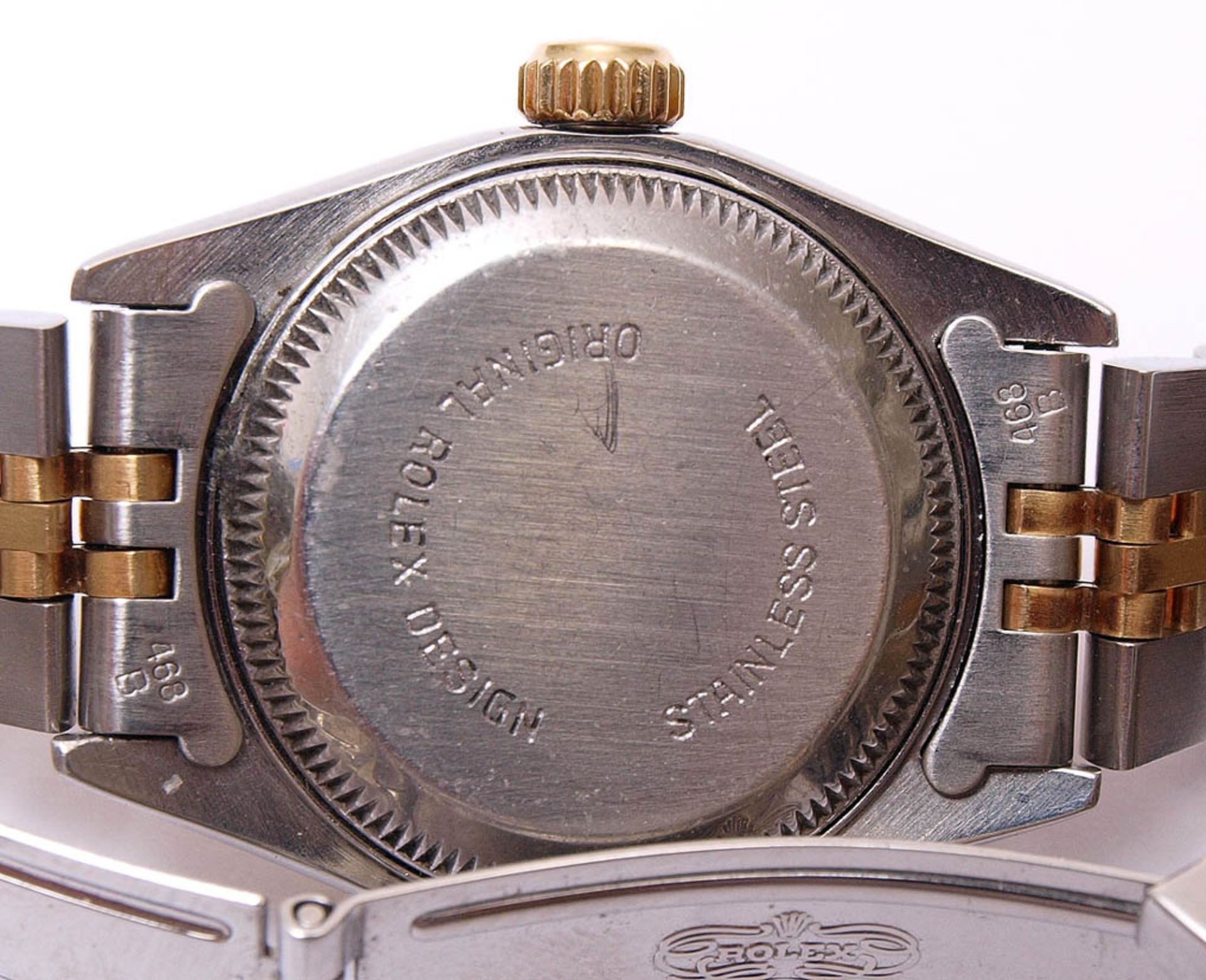 Damenarmbanduhr, RolexGoldfarbenes Zifferblatt mit Brillanten. Jubilee-Band in Stahl und GG 18kt. - Bild 5 aus 10
