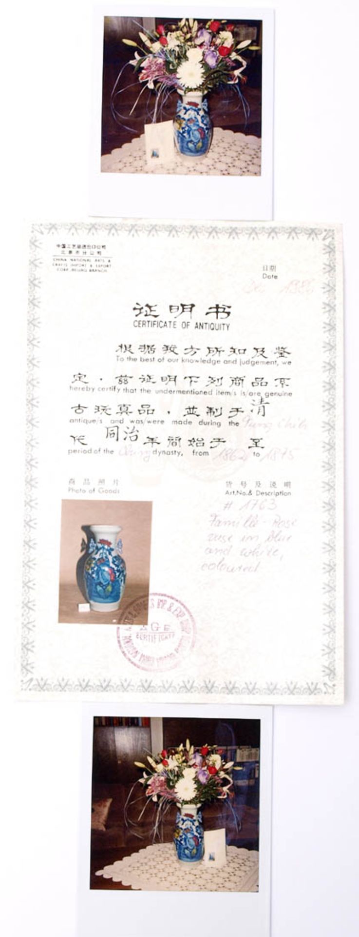 Famille-Rose-Vase, China, 2. Hälfte 19.Jhdt. Balusterförmiger Korpus, flankiert von zwei - Bild 3 aus 5