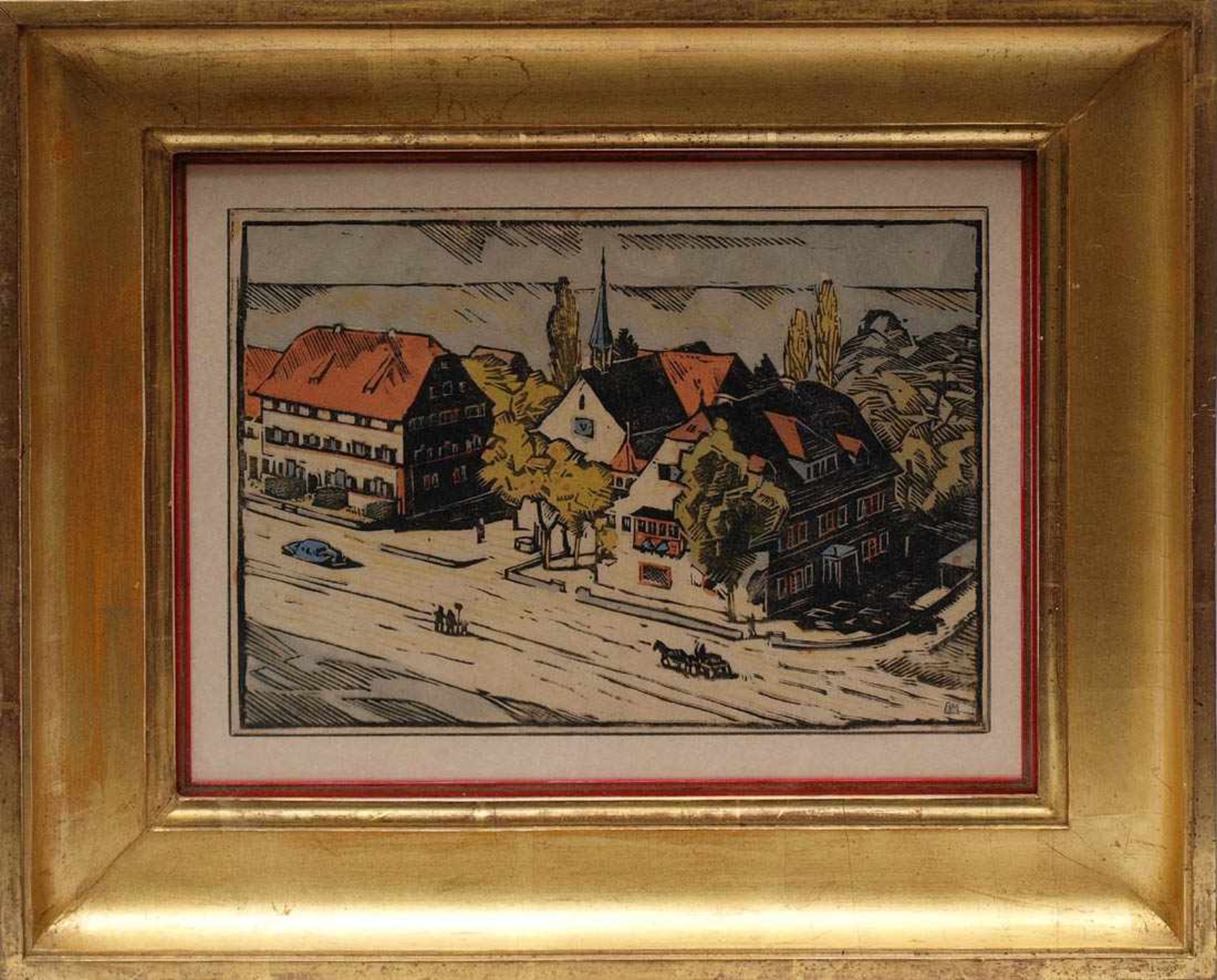 Mangold, Burkhard, 1873 - 1950 Vogelschauansicht der Gedächtniskapelle St. Jakob in Basel mit