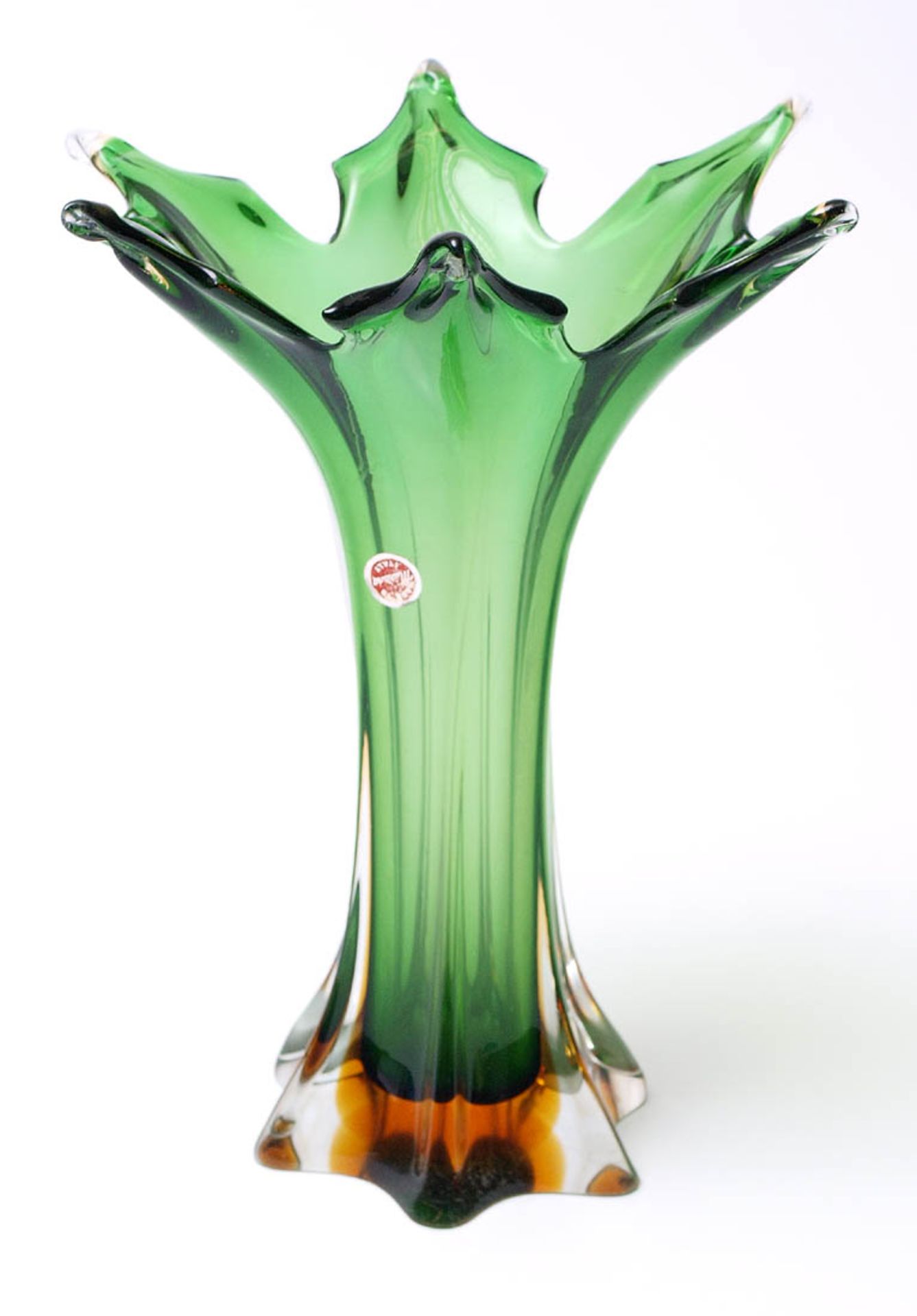 Vase, Murano, 50er Jahre Auf sternförmigem Sockel sechskantiger Korpus mit weit ausgestelltem,