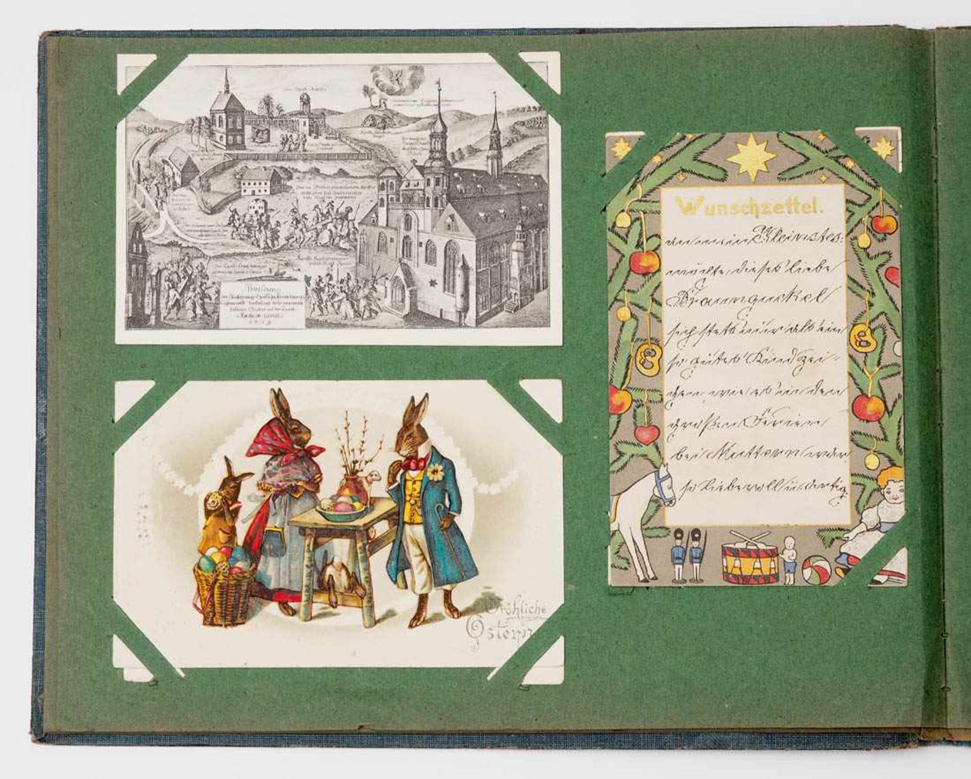 Postkartenalbum Mit zahlreichen Karten aus der Zeit um und nach 1910. Farbiger Leineneinband. B. - Bild 2 aus 2