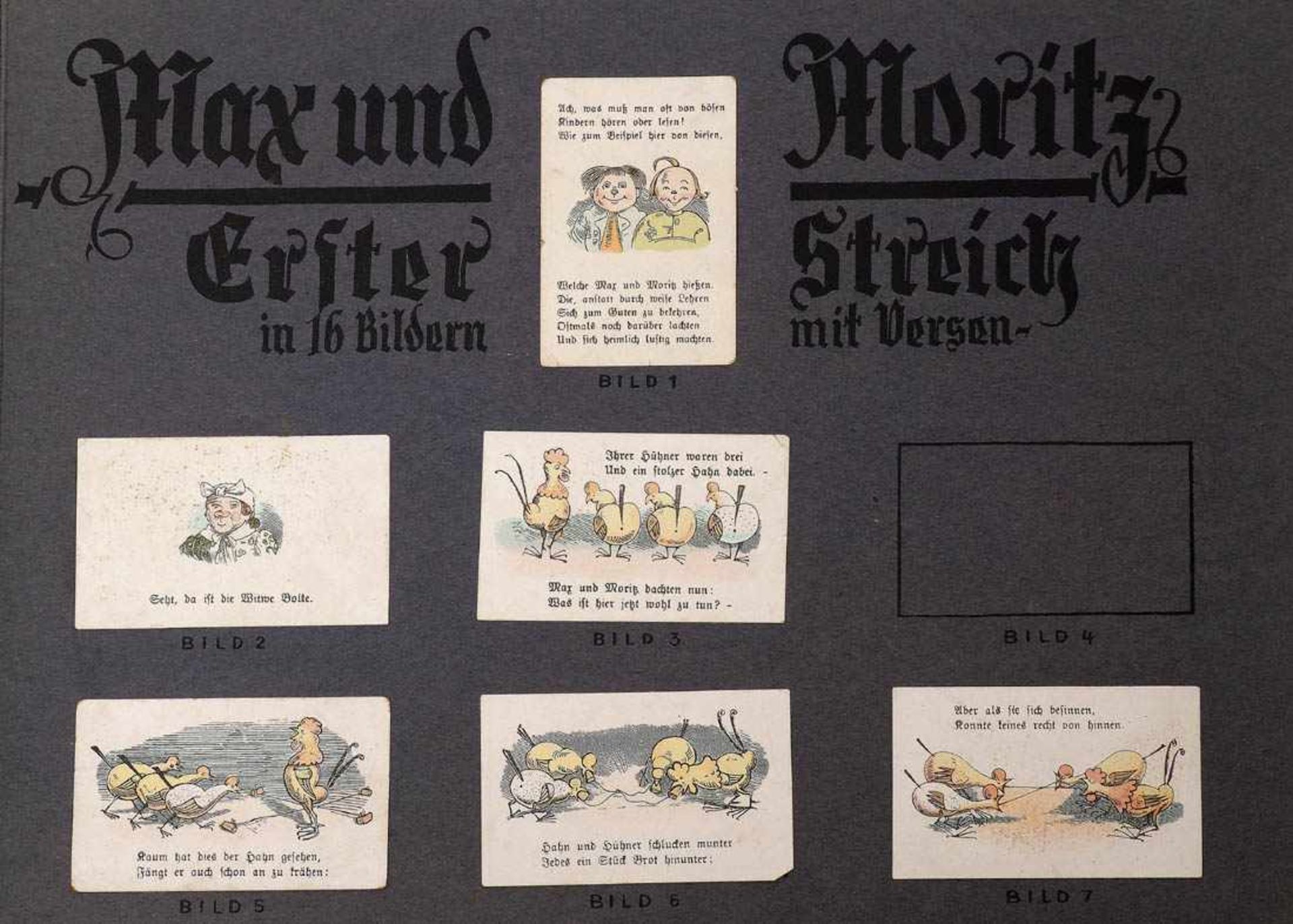 Sprengel-Album, um 1900 Mit der Geschichte von Max und Moritz. Bilder unvollständig. - Bild 2 aus 3