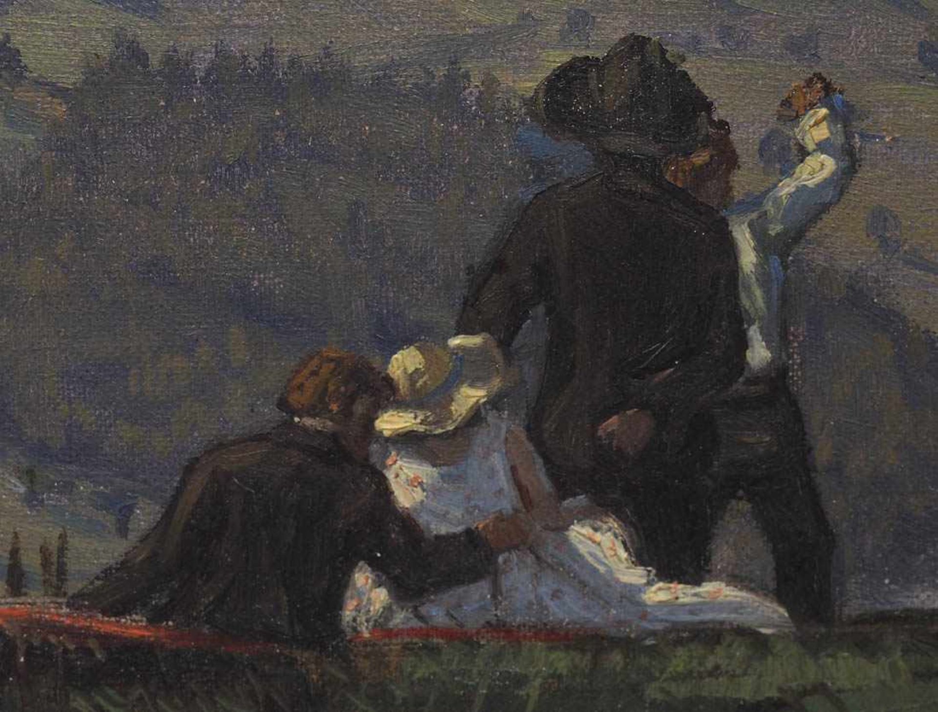 Dieter, Hans, 1881 - 1968 Vier lagende Personen auf einer Bergwiese, im Hintergrund Blick über die - Bild 6 aus 7