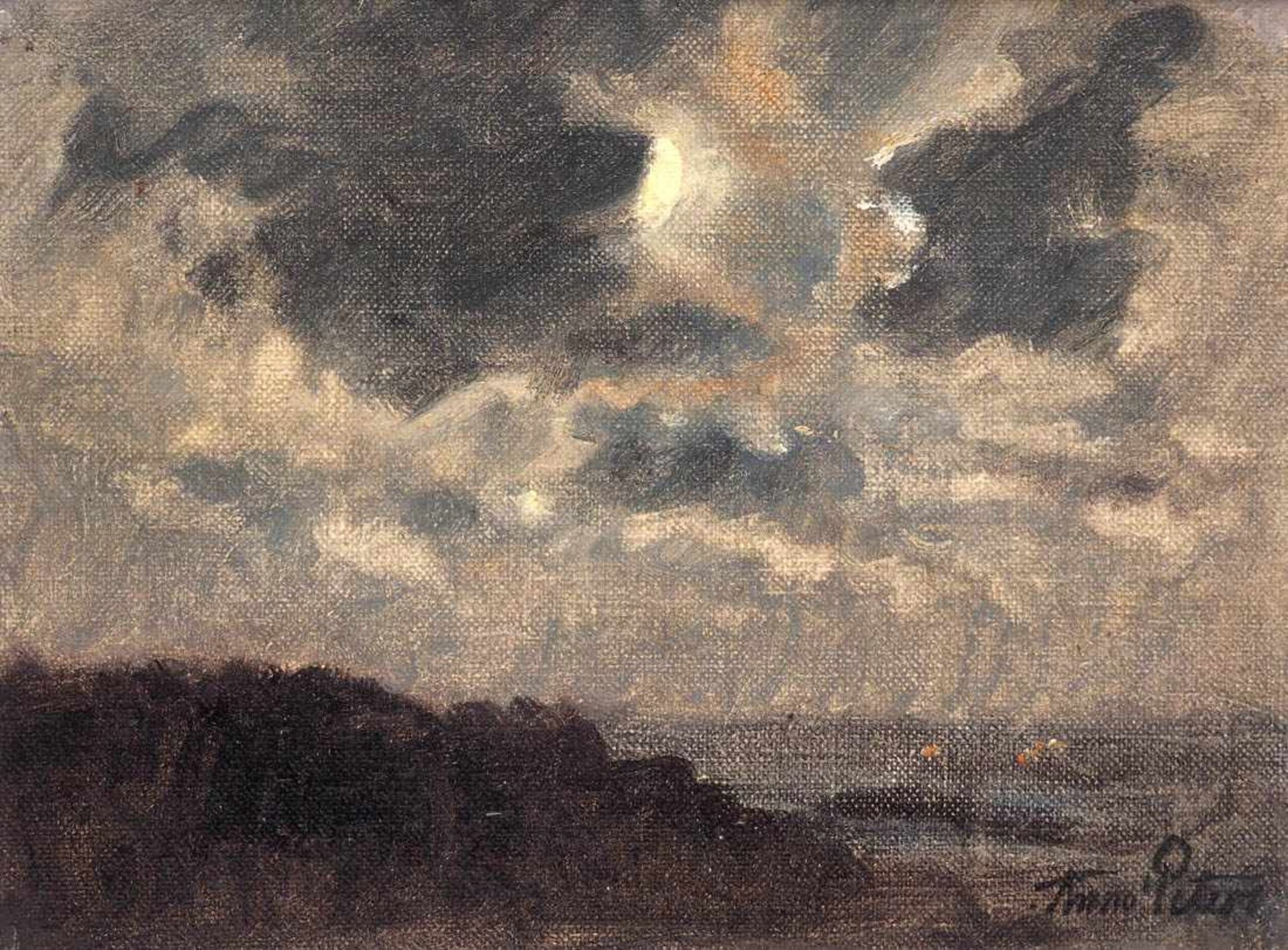 Peters, Anna, 1843 - 1926 Dünen am Strand unter bewölktem Himmel. Öl/Kt., rechts unten sign., ger.