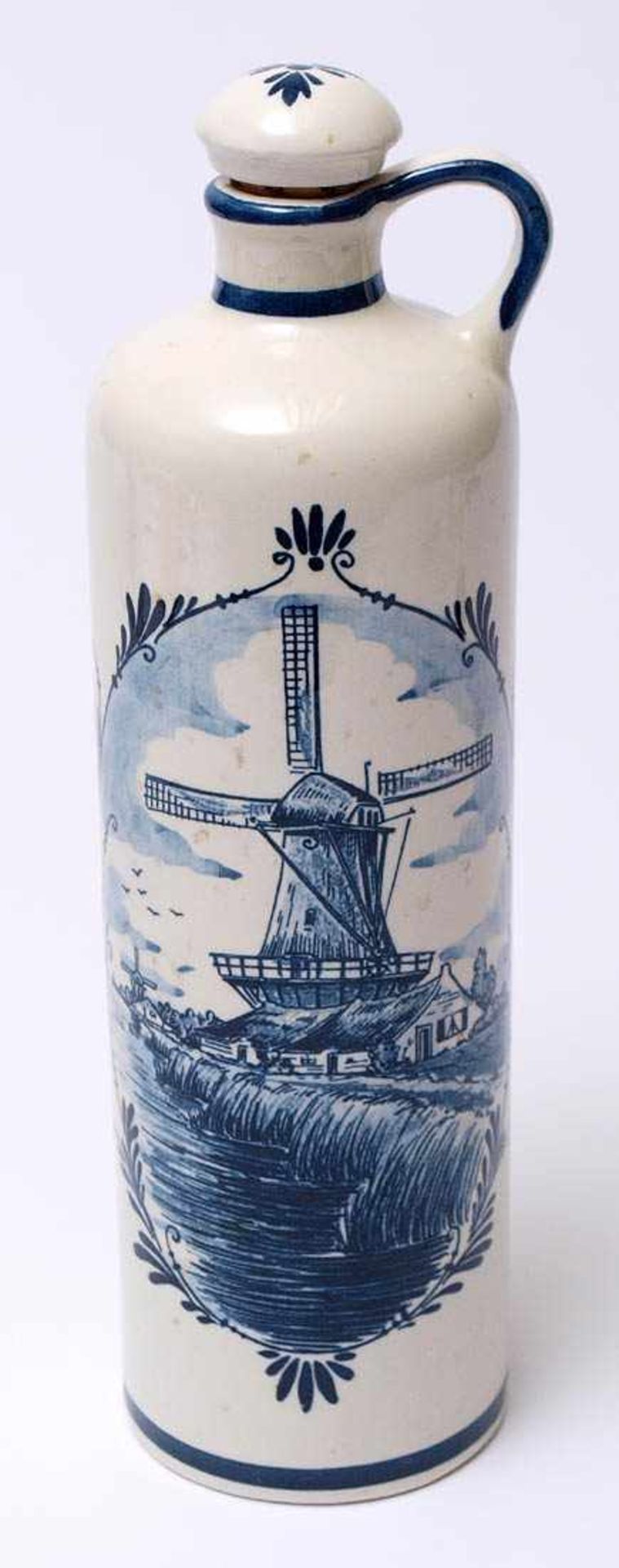 Werbekrug, Bols, 50er Jahre Keramikkrug mit holländischem Landschaftsdekor. Auf dem Boden