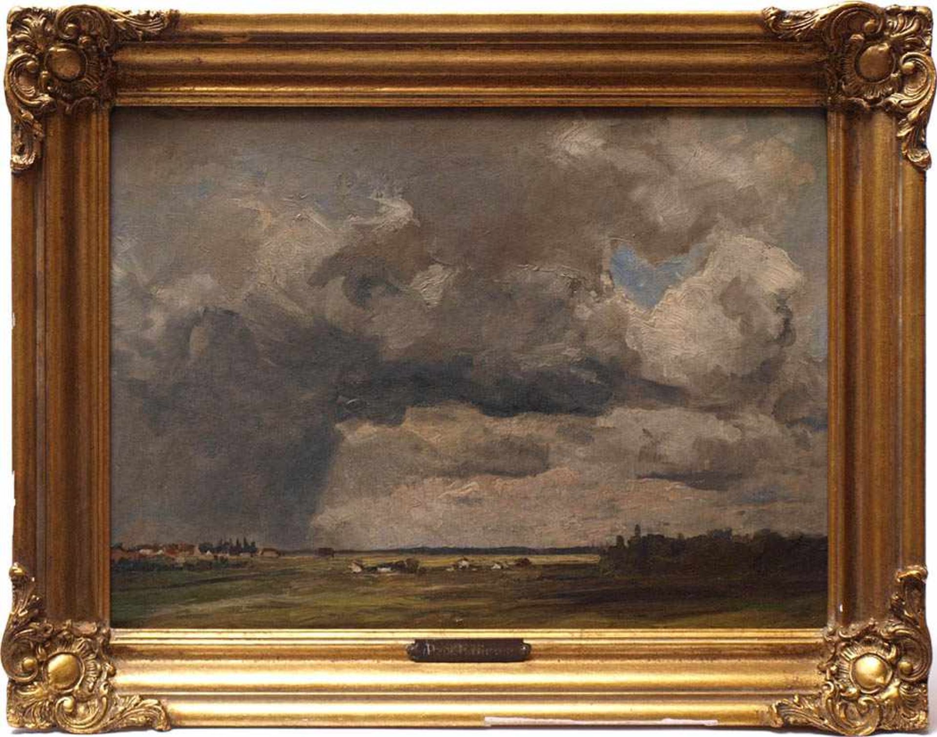 Birzer, Eugen, 1847 - 1905 Gewittriger Himmel über weiter, norddeutscher Landschaft, im