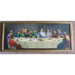 Oil on canvas, "The Last Supper", signed JF Street, dated 1976, approx 34cm x 80cm