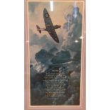 Framed military aviation interest Print, detecting a Spitfire in flight with the poem "High