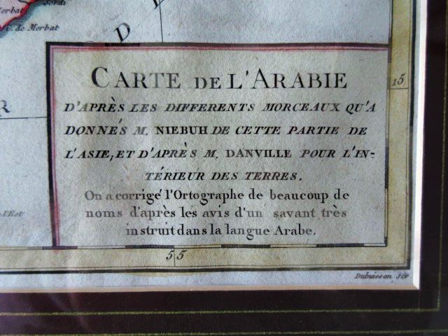 A framed French Map, “Carte de l'Arabie”, depicting (the then) Arabia, the Red Sea, Persian Gulf, - Image 3 of 10