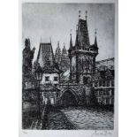 Framed limited edition (8/100) Print, Continental City Scene, indistinct sig in pencil to margin,