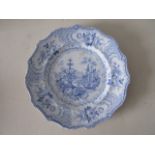 Early C19th transfer-printed blue and white Plate, "Fountain Scenery", dia approx 22cm.