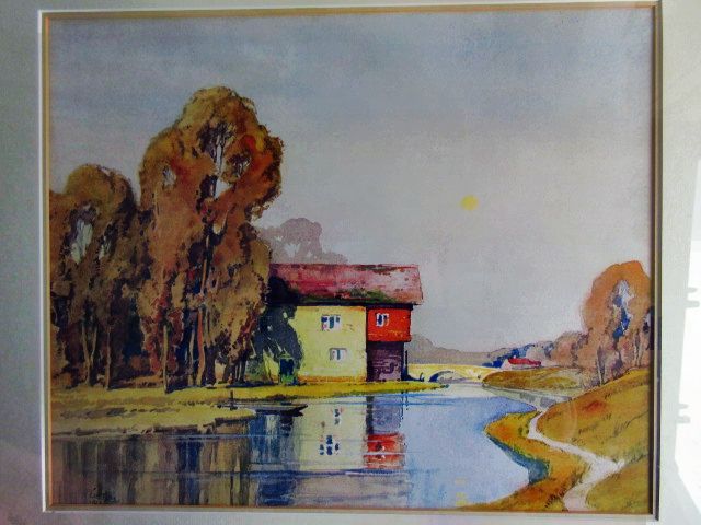 Large signed Watercolour, depicting a River Scene with Mill, signed LL”Littlejohn” dated 1923(?), - Image 4 of 12