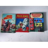 Books: three various 1950s Cowboy Annuals, viz John Wayne Adventure Annual (1958), Buck Jones