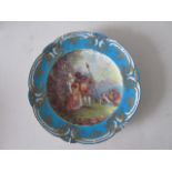 An early C19th Cabinet Plate, hand-painted with a couple in a countryside scene, note A/F with (old)