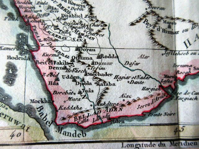 A framed French Map, “Carte de l'Arabie”, depicting (the then) Arabia, the Red Sea, Persian Gulf, - Image 5 of 10