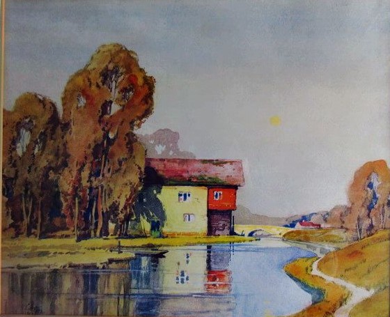 Large signed Watercolour, depicting a River Scene with Mill, signed LL”Littlejohn” dated 1923(?),